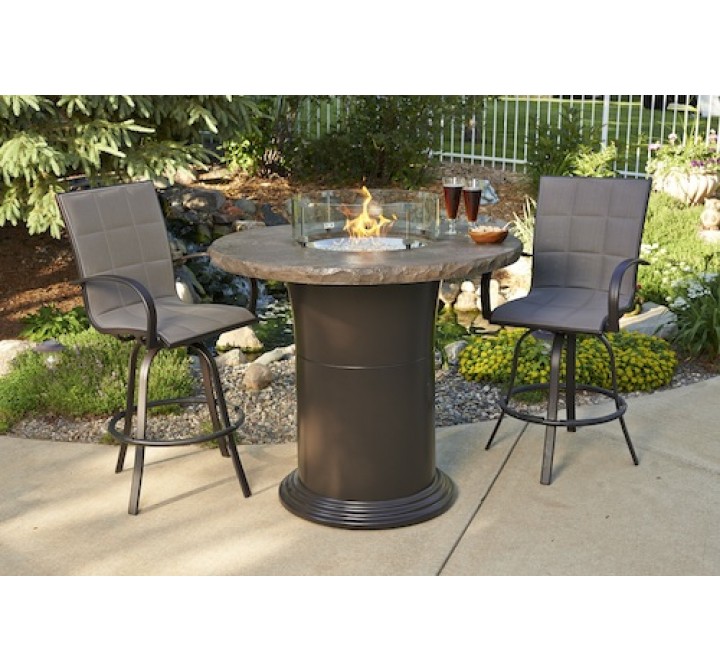 Outdoor Greatroom Company 48" Colonial Pub Crystal Fire Pit Table with Marbelized Noche Top - Lifestyle