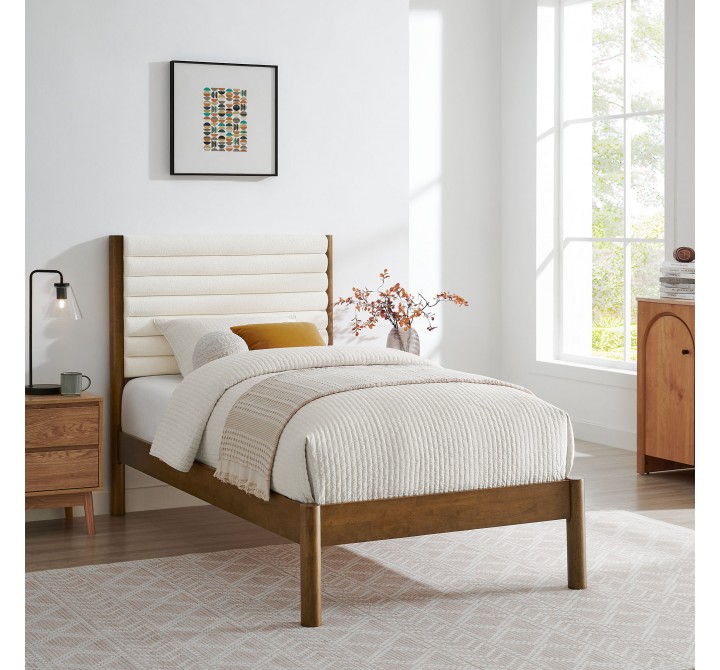 Modway Olea Channel Tufted Boucle Solid Wood Twin Platform Bed Walnut
