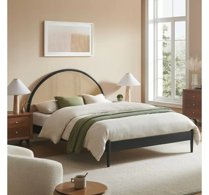 Modway Odette Queen Arched Rattan Cane Platform Bed Black