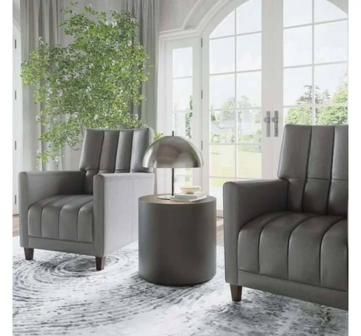 Sunpan Romalda Lounge Chair - Vintage Charcoal Leather - Lifestyle