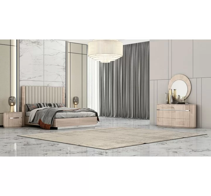 Whiteline Modern Living Waves Round Mirror High Gloss Beige Angley - Lifestyle