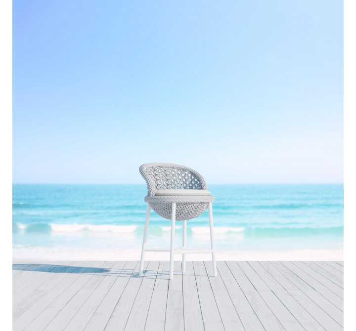 Azzurro Montauk Counter Stool With Matte White Aluminum Frame and Pearl Gray All-Weather Rope - Lifestyle