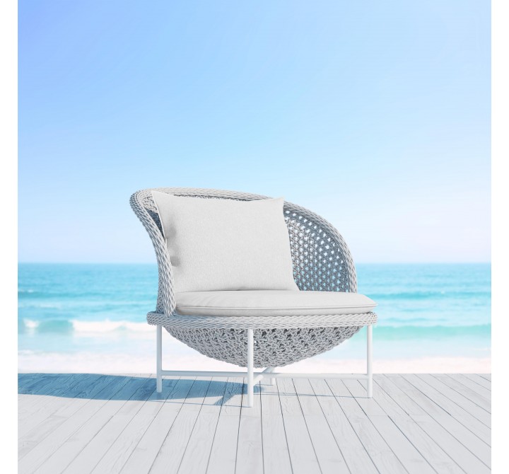 Azzurro Montauk Club Chair In Matte White Aluminum With Pearl Gray All-Weather Rope - Lifestyle