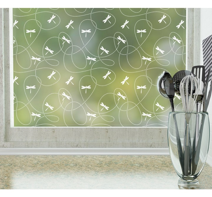Odhams Press Dragonflies Frosted Non-Adhesive Decorative Window Film - Privacy Cling Film