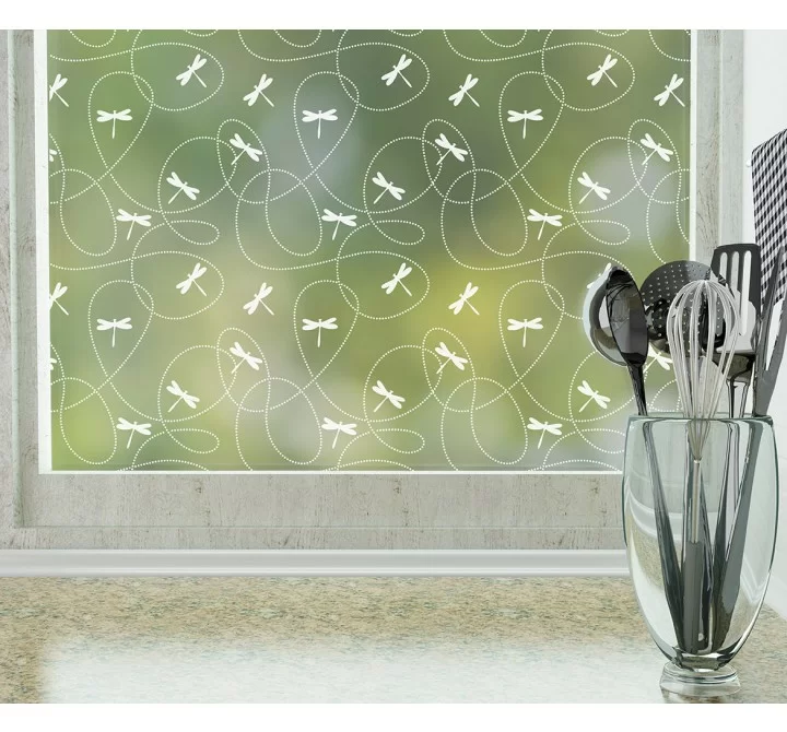 Odhams Press Dragonflies Frosted Non-Adhesive Decorative Window Film - Privacy Cling Film