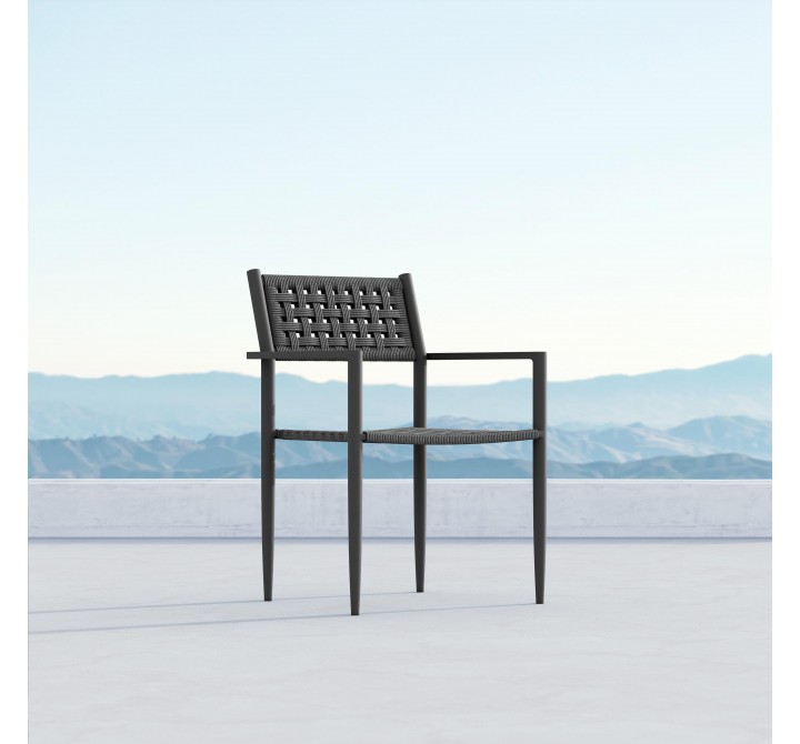 Azzurro Naples Dining Chair With Matte Charcoal Aluminum Frame and Ash All-Weather Rope - Lifestyle