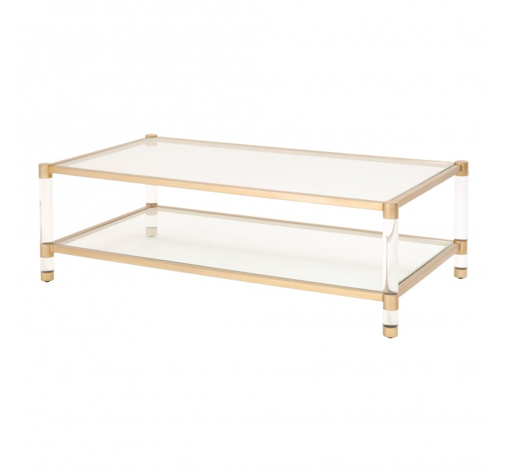 Nouveau Coffee Table - Brushed Stainless Steel Lucite - Front Side Angle