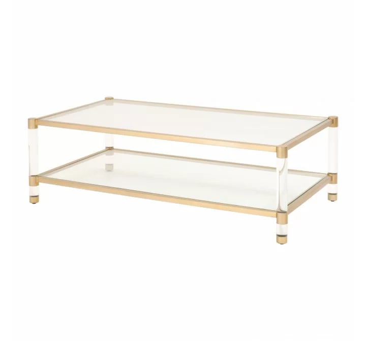 Nouveau Coffee Table - Brushed Stainless Steel Lucite - Front Side Angle