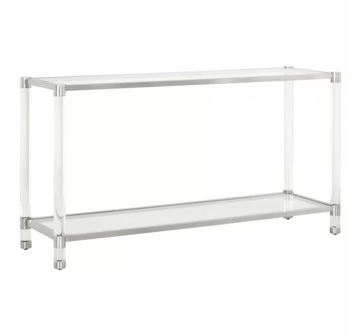 Nouveau Console Table - Brushed Stainless Steel Lucite - Front Side Angle