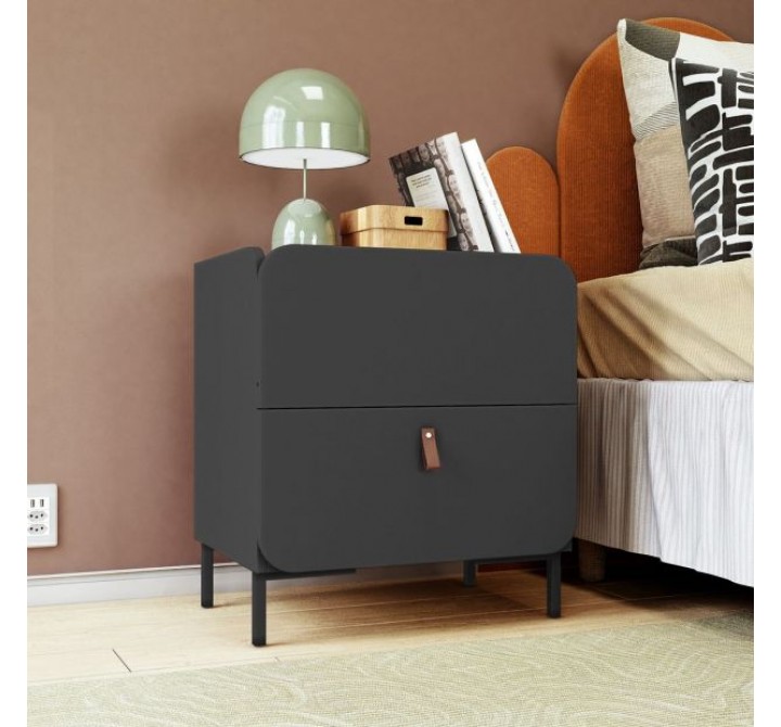 Manhattan Comfort Mid-Century Modern Bogardus Nightstand with 2 Drawers Black