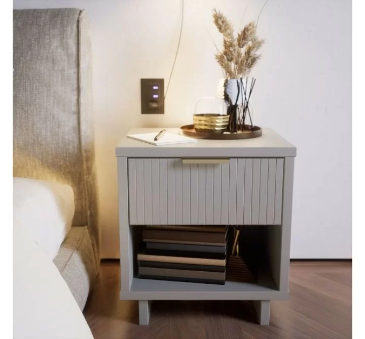 Manhattan Comfort Granville Modern Nightstand 1.0 with 1 Full Extension Drawers in Light Grey