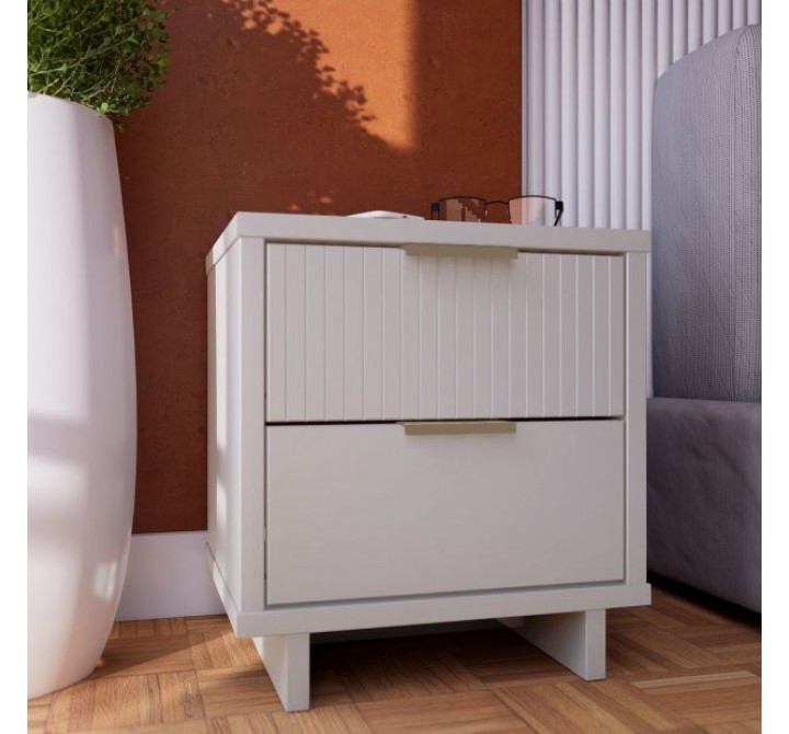 Manhattan Comfort Granville Modern Nightstand 2.0 with 2 Full Extension Drawers in White