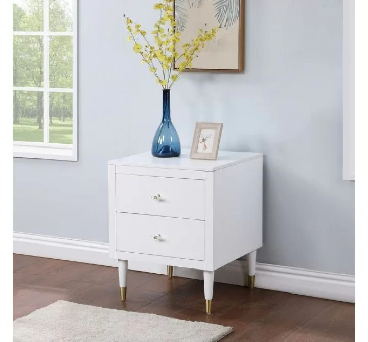 Manhattan Comfort Stanton Modern Nightstand with 2 Full Extension Drawers and Solid Wood Legs in White