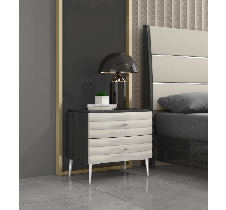 Whiteline Modern Living Pino Night Stand In High Gloss Dark Grey Angley - Lifestyle