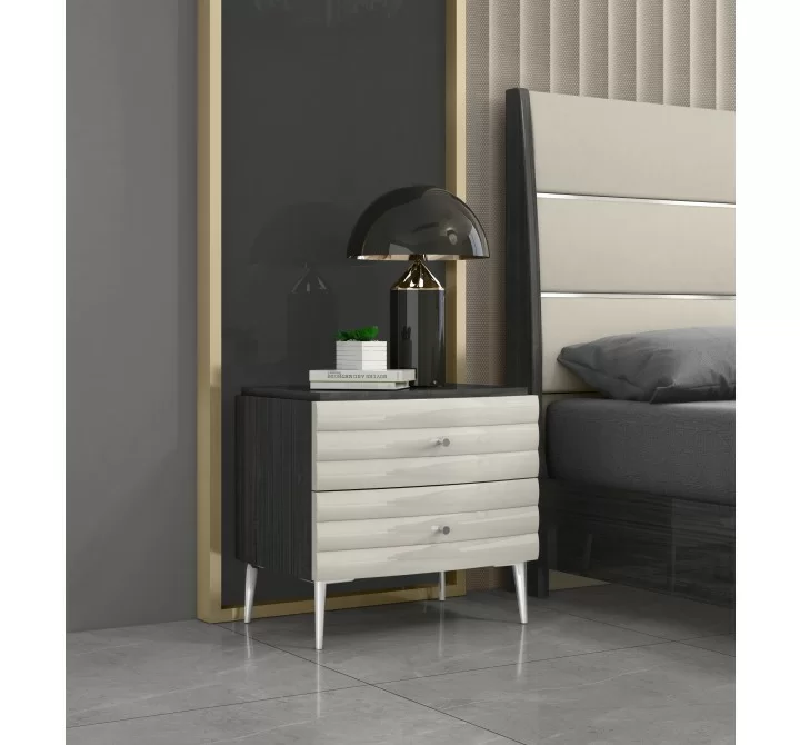 Whiteline Modern Living Pino Night Stand In High Gloss Dark Grey Angley - Lifestyle