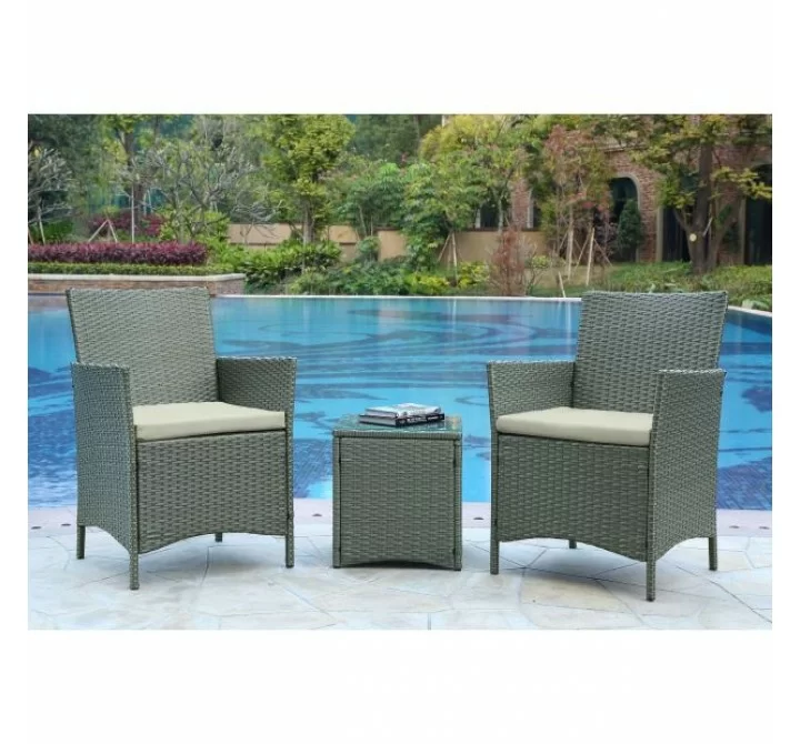 Manhattan Comfort Imperia Steel Rattan 3-Piece Patio Conversation Set with Cushions in Cream