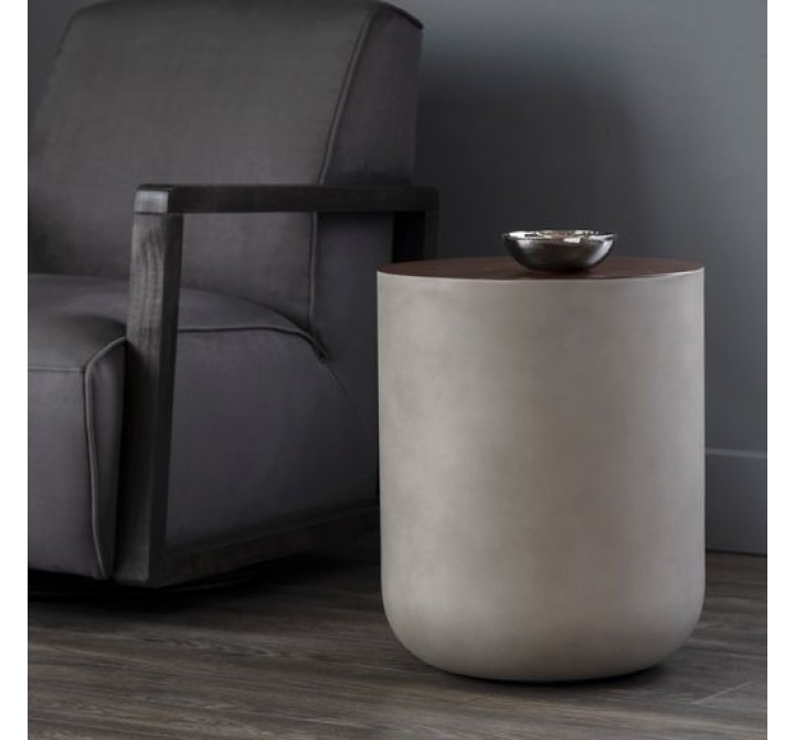 Sunpan Diaz End Table in Grey-Wood Grain Brown - Lifestyle