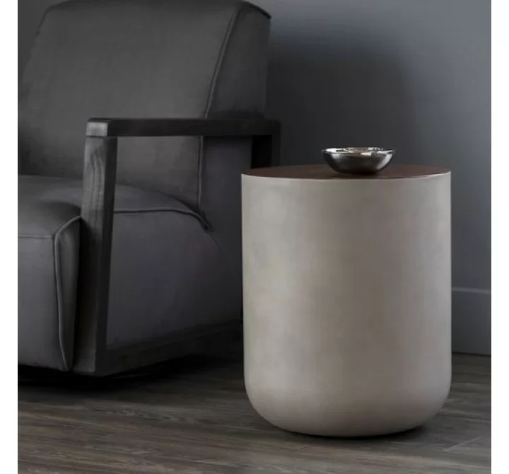 Sunpan Diaz End Table in Grey-Wood Grain Brown - Lifestyle