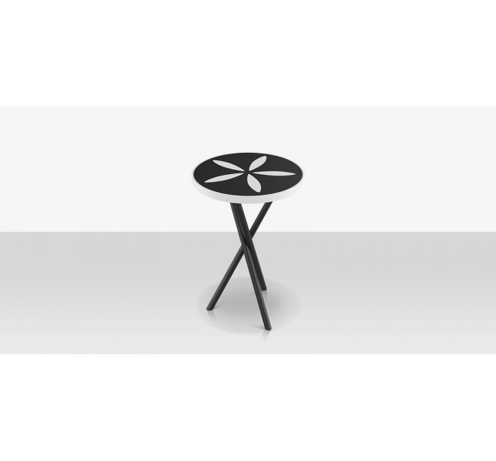 DecoScapes Organic Sand Dollar Side Table in Black and White Duraboard - Top Angled View