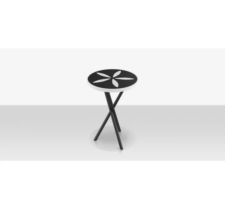 DecoScapes Organic Sand Dollar Side Table in Black and White Duraboard - Top Angled View