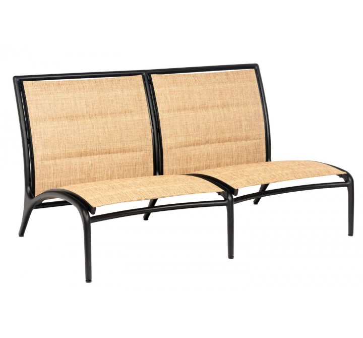 Woodard Orion Padded Sling Armless Love Seat - Low Seat - Angled