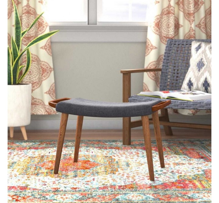 Manhattan Comfort Geta Charcoal and Antique Walnut Ottoman 