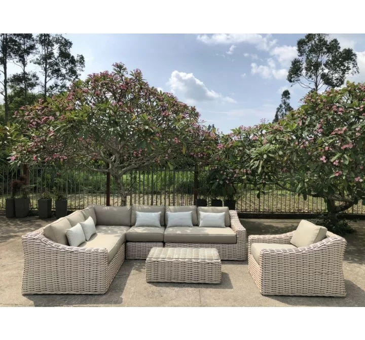 Outsy Alejandra 6-Piece Outdoor Wicker Furniture Set with Coffee Table in White and Grey - Lifestyle