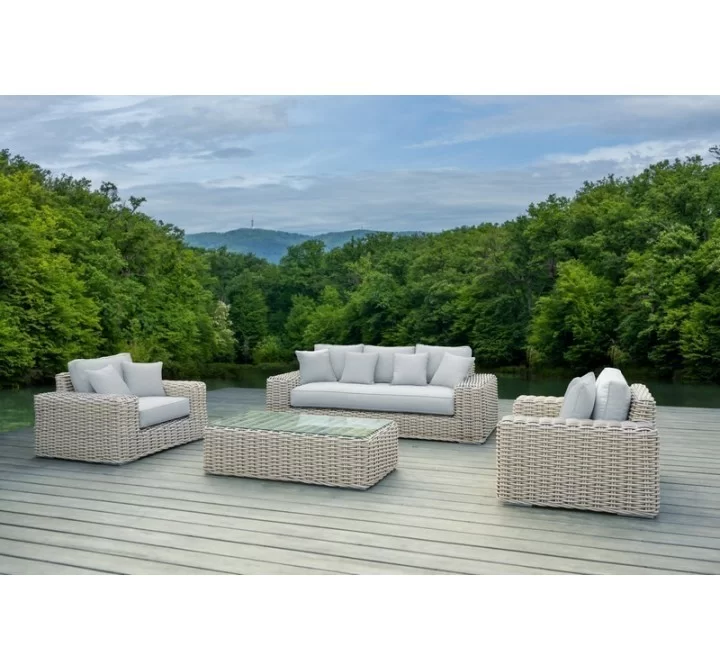 Outsy Anna 4-Piece Outdoor Wicker Furniture Set with Wicker Coffee Table in White and Grey - Lifestyle