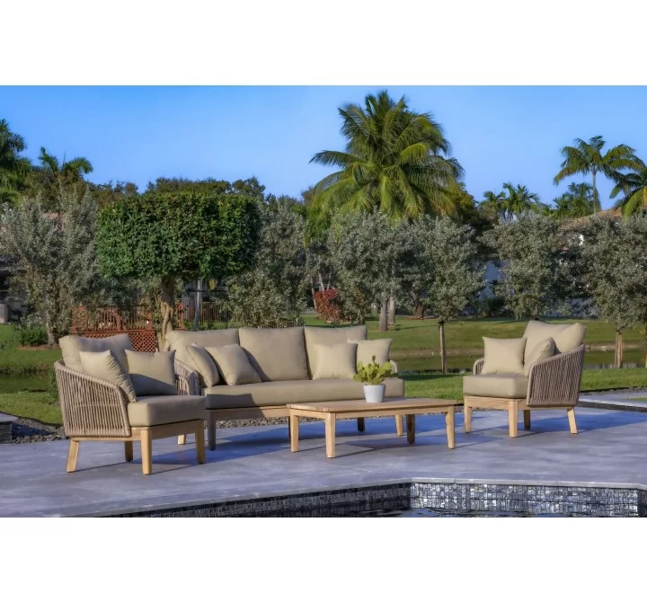 Outsy Eve 4-Piece Outdoor and Backyard Wood, Aluminum and Rope Furniture Set - Lifestyle 