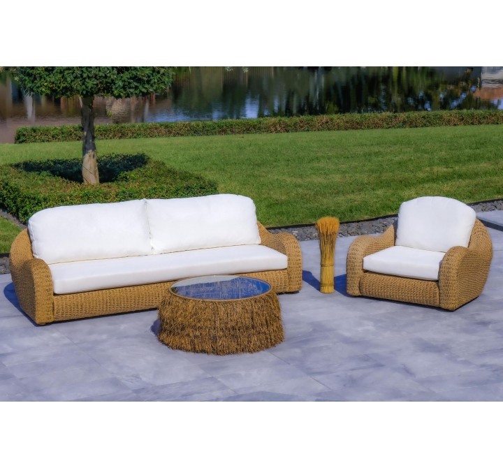 Outsy Katalina 3-Piece Outdoor and Backyard Poly Hyacinth Furniture Set with Aluminum Frame - Lifestyle 