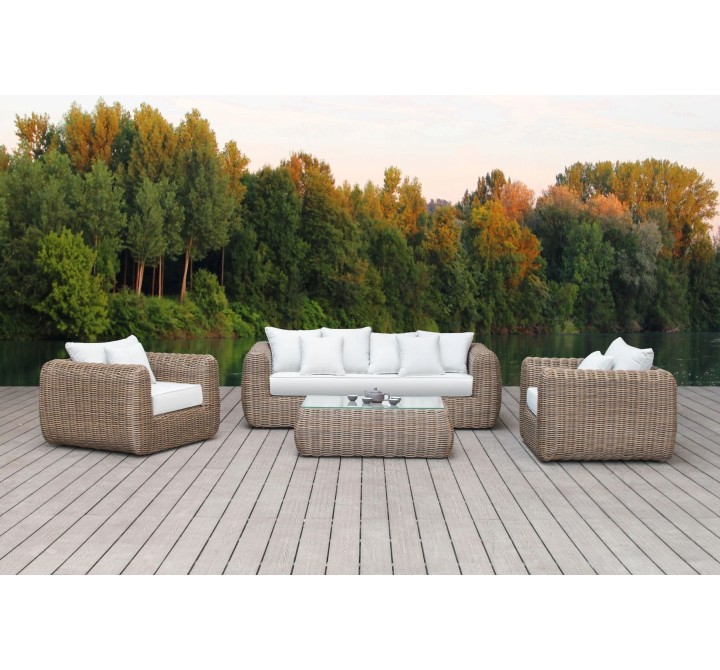 Outsy Milo 4-Piece Outdoor and Backyard Wicker Furniture Set with Aluminum Frame with Wicker Coffee Table in Brown - Lifesytle Front 