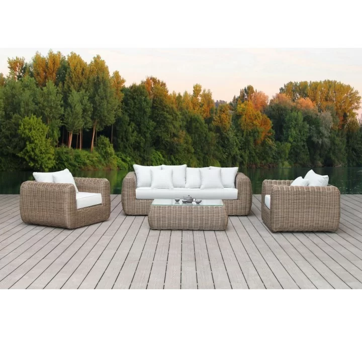 Outsy Milo 4-Piece Outdoor and Backyard Wicker Furniture Set with Aluminum Frame with Wicker Coffee Table in Brown - Lifesytle Front 