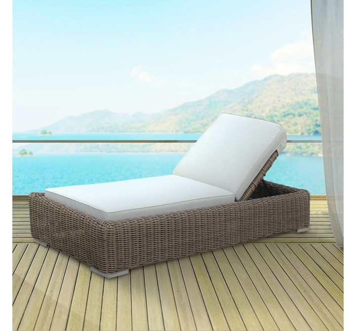Outsy Milo 79 X 31.5 Inch Outdoor Wicker Aluminum Frame Sun Lounger in Brown - Angled