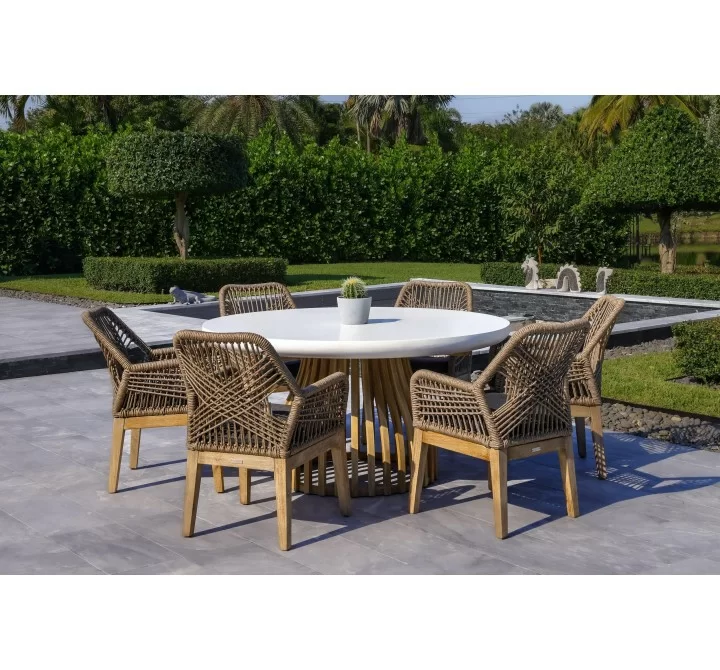 Outsy Santino Wood With Aluminum And Rope Dining Chair with Cushion - Lifestyle 4