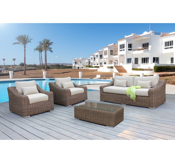 Outsy Lana 4-Piece Outdoor Wicker Furniture Set in Brown with Wicker Coffee Table - Lifestyle