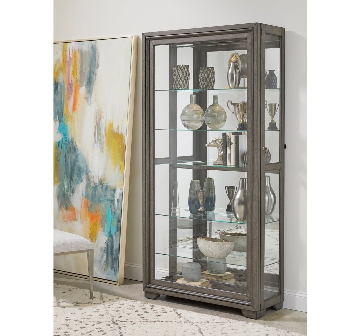 Pulaski Furniture Modern Wood Framed 5-Shelf Sliding Door Curio with LED Light