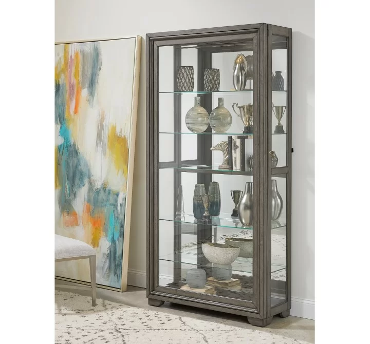 Pulaski Furniture Modern Wood Framed 5-Shelf Sliding Door Curio with LED Light