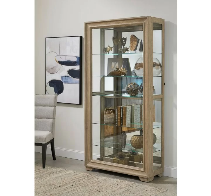 Pulaski Furniture Light Wood Modern 5-Shelf Sliding Door Curio with LED Light