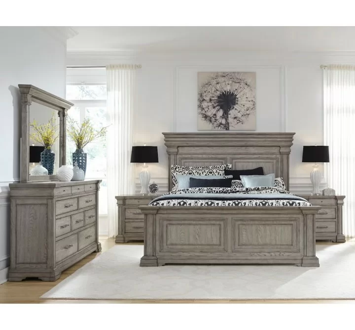 Pulaski Furniture Madison Ridge King Panel Bed in Heritage Taupe - Lifestyle
