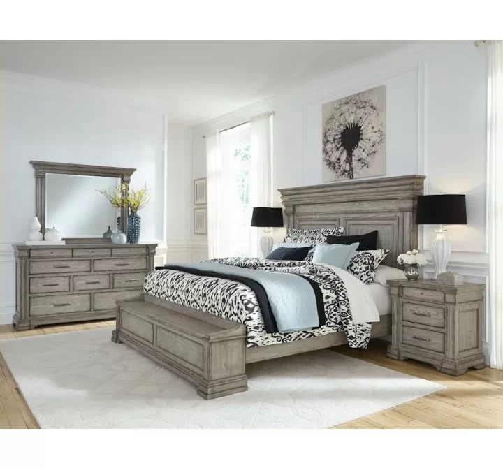 Pulaski Furniture Madison Ridge Queen Panel Bed with Blanket Chest Footboard in Heritage Taupe - Lifestyle