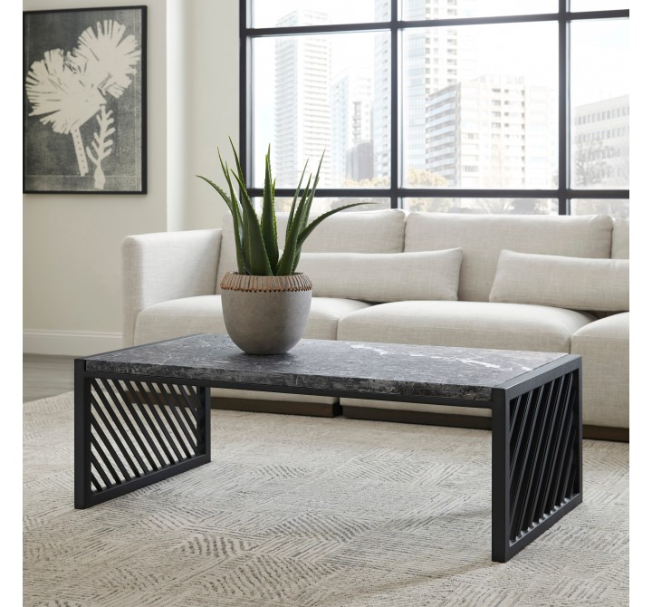 Pulaski Furniture Modern Industrial Stone Top Cocktail Table Room View