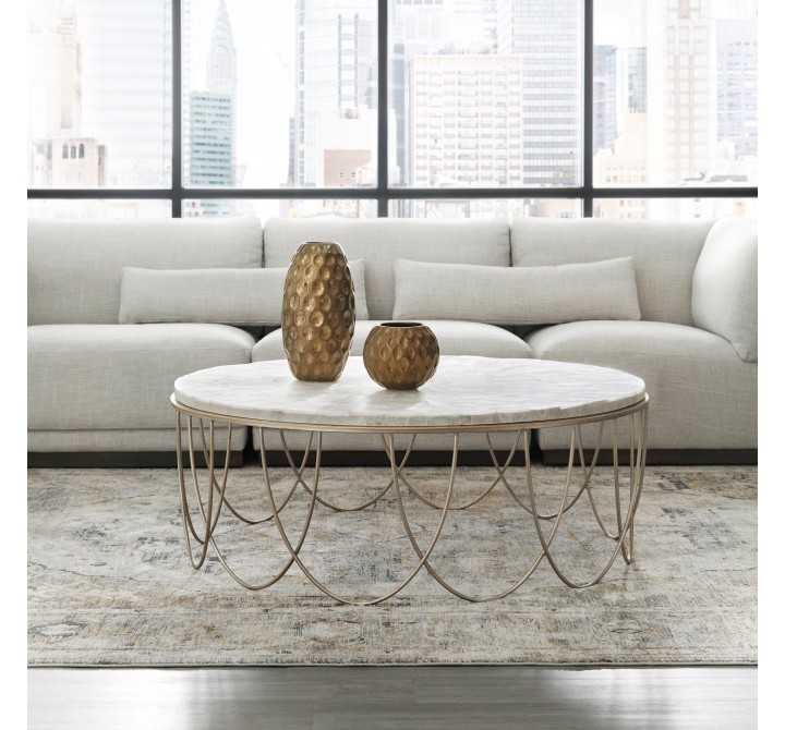 Pulaski Furniture Round Stone Top Cocktail Table with Decorative Metal Base