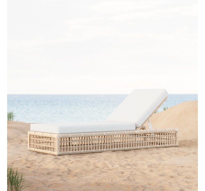 Azzurro Paloma Lounge Chair With Matte White Aluminum Frame And Almond All-Weather Wicker - Lifestyle
