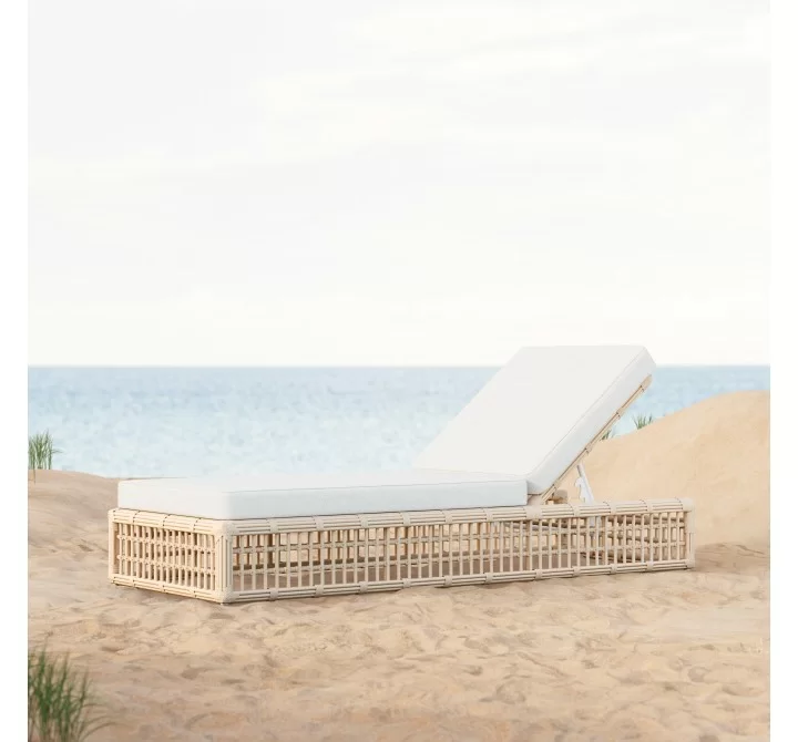 Azzurro Paloma Lounge Chair With Matte White Aluminum Frame And Almond All-Weather Wicker - Lifestyle