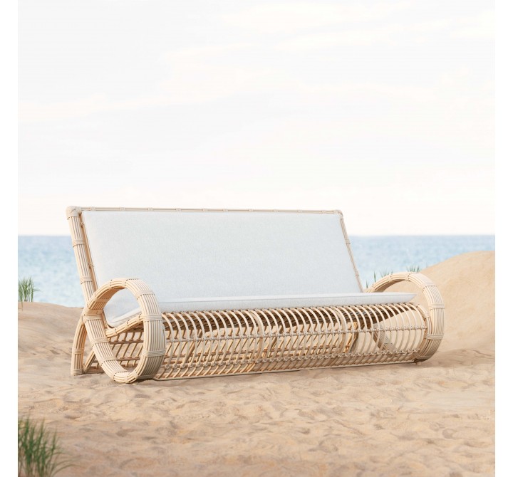 Azzurro Paloma 3 Seat Sofa In Matte White Aluminum Frame and Almond All-Weather Wicker - Lifestyle