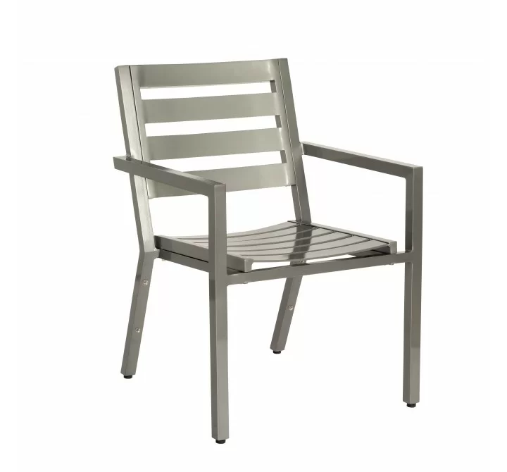 Woodard Palm Coast Slat Dining Armchair - Stackable - Angled