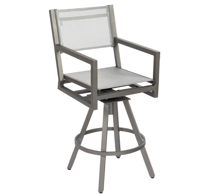 Woodard Palm Coast Sling Swivel Bar Stool with Arms - Angled