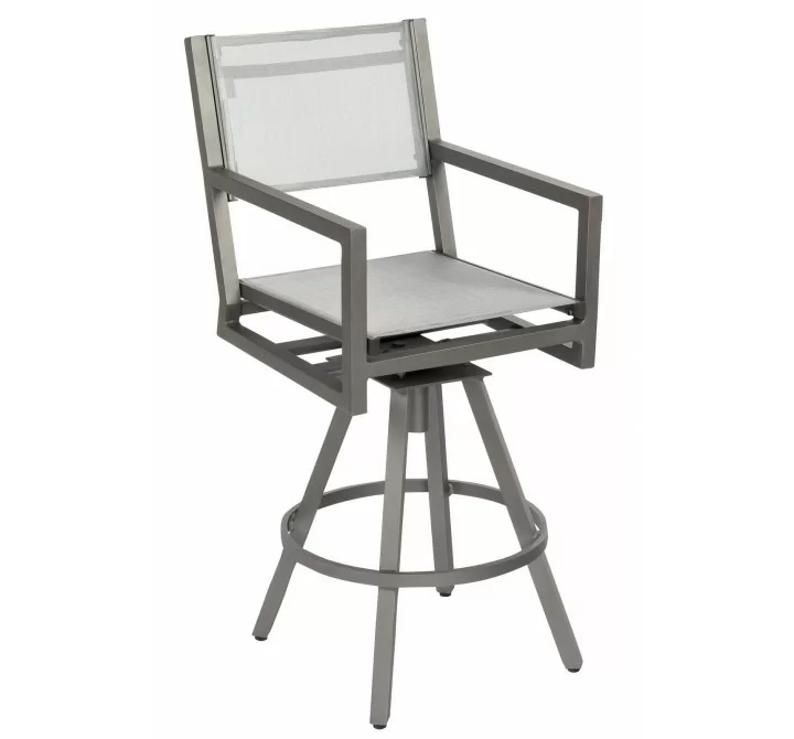 Woodard Palm Coast Sling Swivel Bar Stool with Arms - Angled