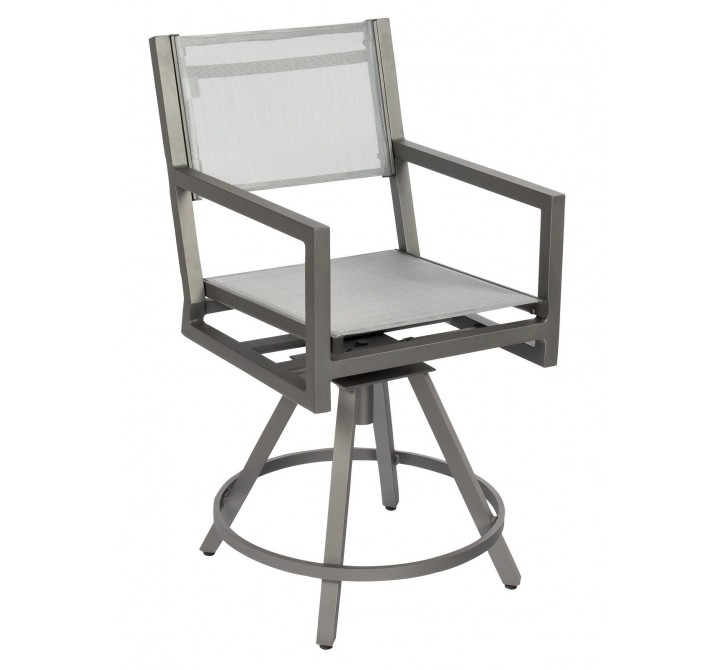 Woodard Palm Coast Sling Swivel Counter Stool With Arms - Angled