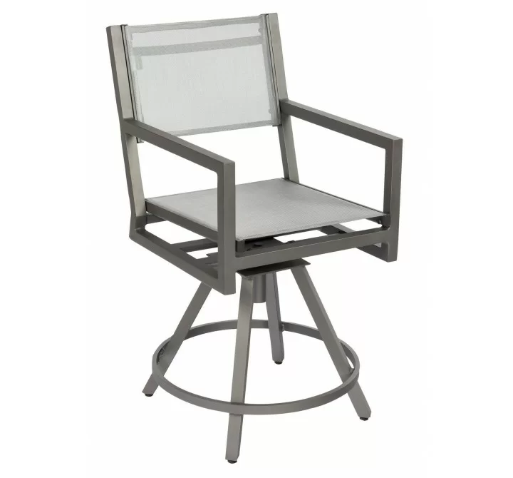 Woodard Palm Coast Sling Swivel Counter Stool With Arms - Angled